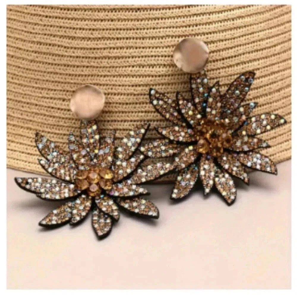 Flower Rhinestone Statement earrings - Big & Bold! - NEW